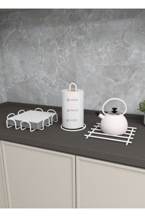 Servis Sunum Seti Havluluk Peçetelik Nihale Paslanmaz Çelik 3 Lü Mutfak Seti